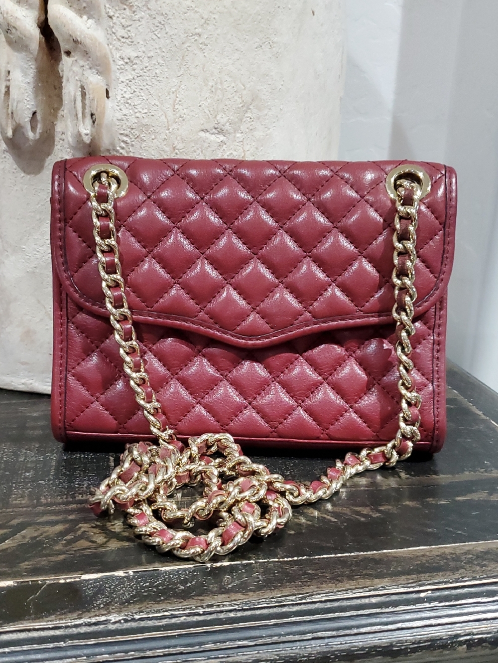 Rebecca Minkoff Quilted Burgundy Crossbody with Gold Chain